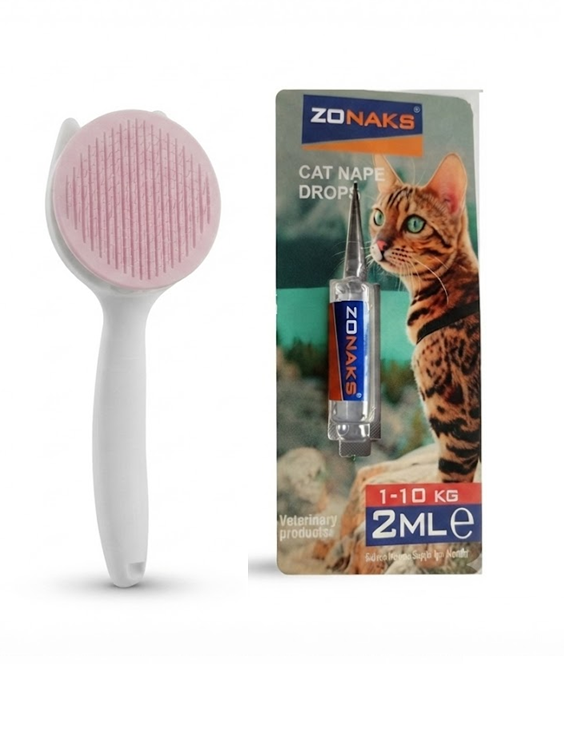 Zonaks Kedi Dış Parazit Damlası 2 ml + Kedi Tüy Toplama ve Tarama Fırçası Seti